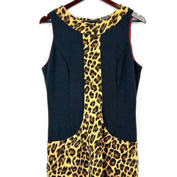 MD NY Women Sz 12 Dress Sleeveless Sheath Bodycon Leopard Print Black Side Panel - Picture 7 of 12